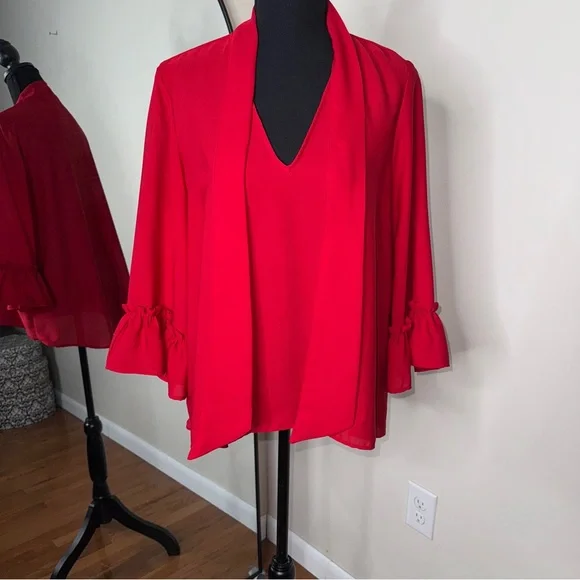 Zara Flutter Sleeve Blouse Top Red Size L - Picture 3 of 8